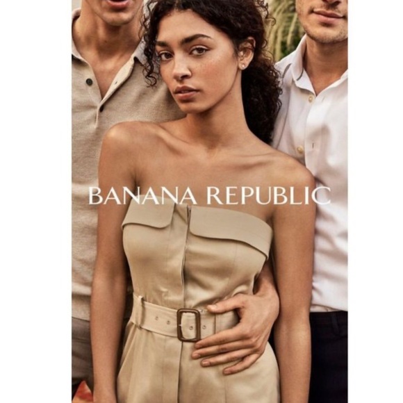 Banana Republic Khaki Asymmetrical Utility Trench Belt Strapless Dress (Size 4) - Picture 4 of 6